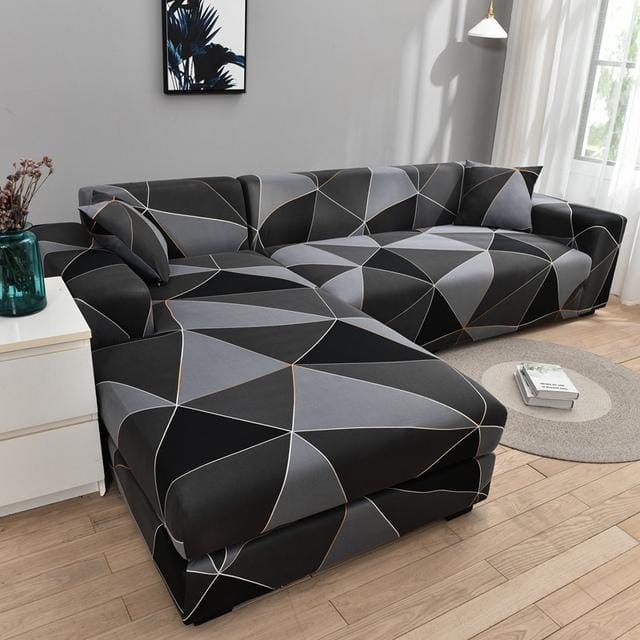 Housse de canapé d'angle en forme de L, élastique, imprimée, pour salon, extensible, 1/2/3/4 places 1pc 3-seat 190-230cm