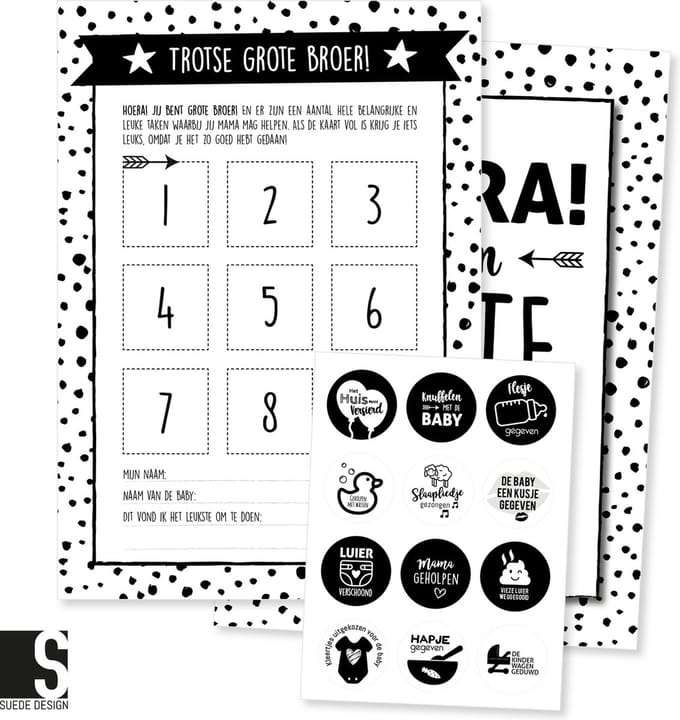 Sticker kaart | Grote Broer | Suede design beloningskaart A5