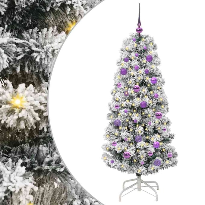 vidaXL - Kunstmatige - Hinged - Kerstboom - 150 - LED's - Groen - en - Wit - 150 - cm