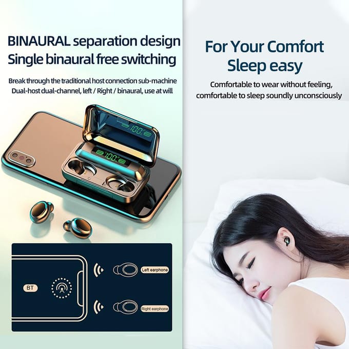 F95 True Wireless Stereo BT 5.0 Oordopjes Oplaadbare Stereo Geluid Oordopjes Waterdicht Touchcontrol Headset Compatibel met Android/iOS/PC Tablet Zwart zwart