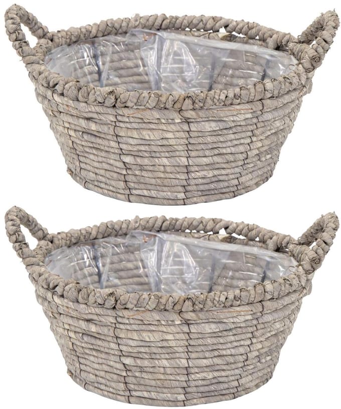 Mega Collections Opbergmand Sneek - 2x - grijs - riet - D33 x H15 cm
