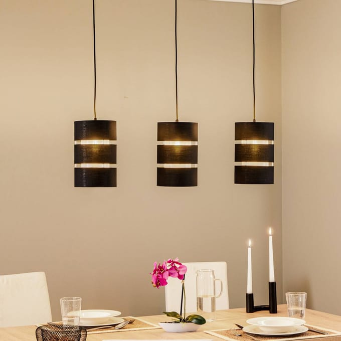 Lindby - hanglamp - 3lichts - Stof, metaal - H: 28 cm - E27 - zwart, goud