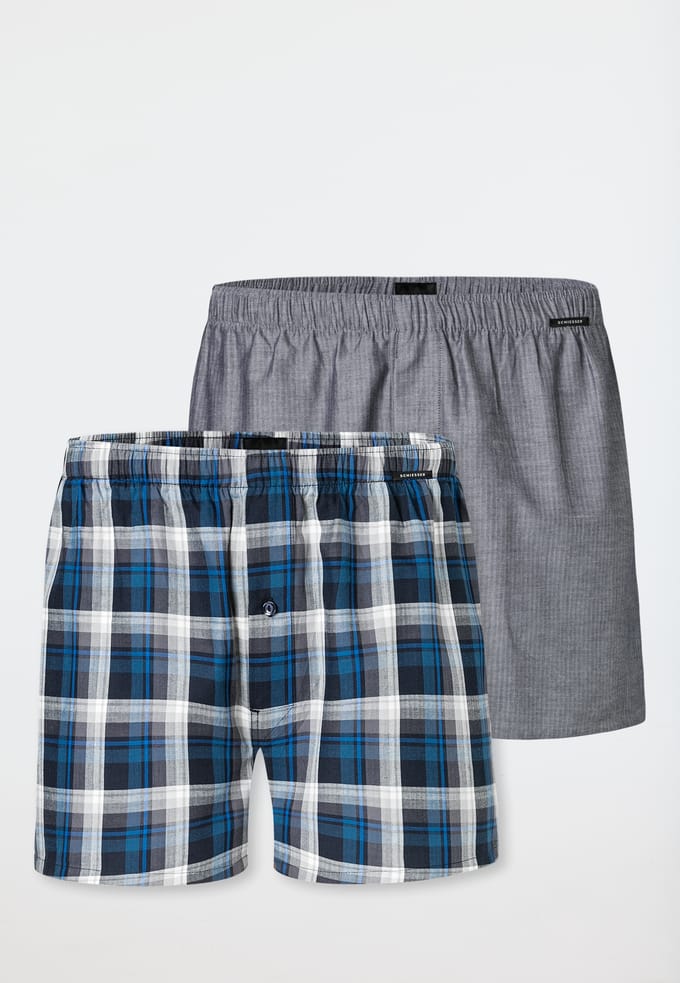 Schiesser 2 PACK Boxershorts geweven - Boxershorts Multipacks Heren Onderbroek - grijs, blauw