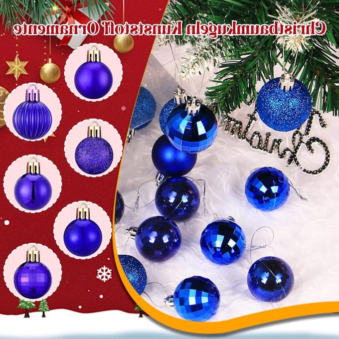 Complete set van 42 blauwe onbreekbare kerstballen - 3 cm plastic versieringen voor kerstboom, feestdecoratie en bruiloften