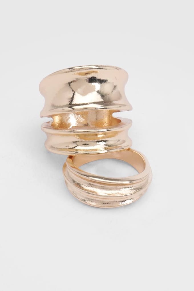 boohoo Dames Gehamerde Chunky Ringen 2-pack | Goud | Maat: Small/Medium