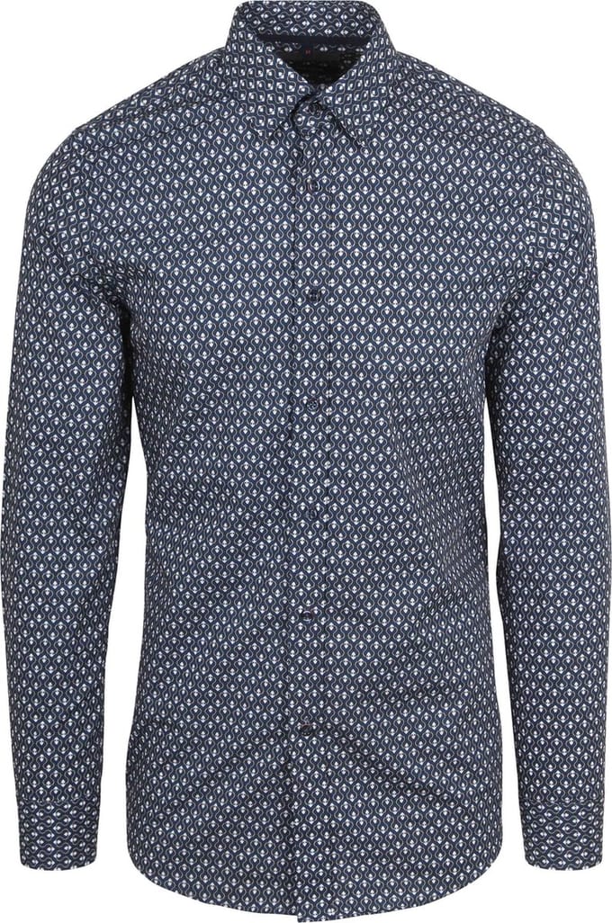 Suitable Overhemd Print Donkerblauw (navy) - Maat M - Heren - Casual Shirt