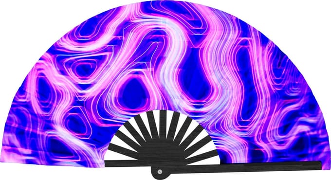 Festival Waaier | Handwaaier Psychedelic | Spaanse Waaier | Glow In The Dark Blacklight Effect | 62x35 cm | Techno Cadeau