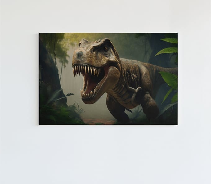 Canvas Schilderij - Dinosaurus - Tyrannosaurus Rex - 90x60x2 cm