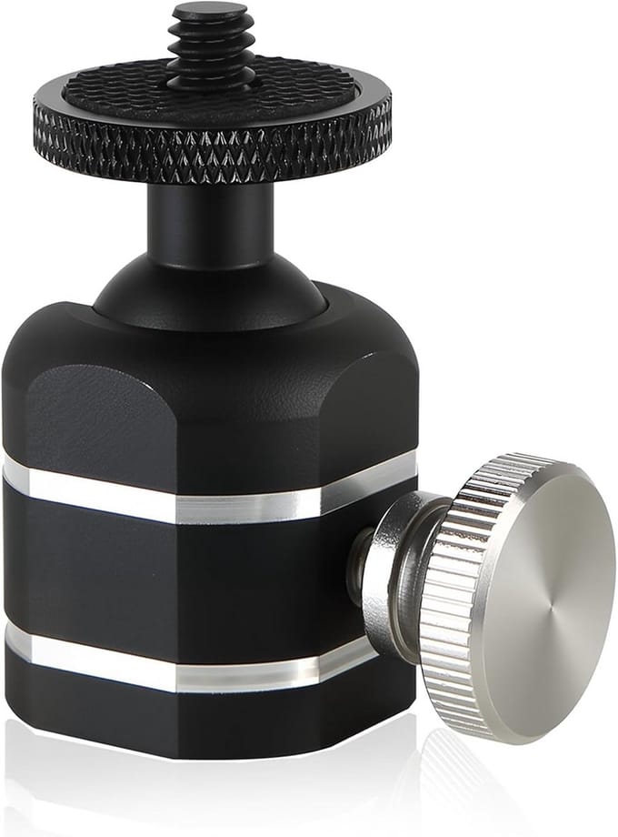 Compacte Zwenkbare Ball Head Statiefkop met 1/4 Schroefdraad en Hot Shoe Adapter - Zilver