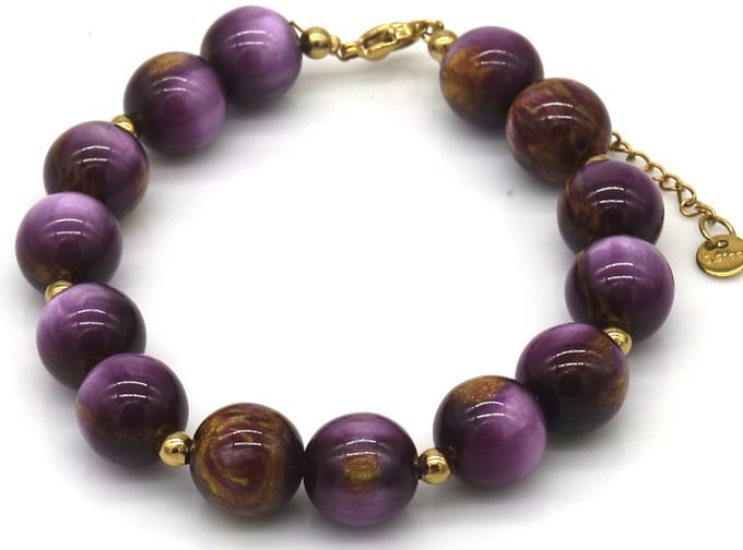 Armband - RVS en acryl kralen - paars - dames