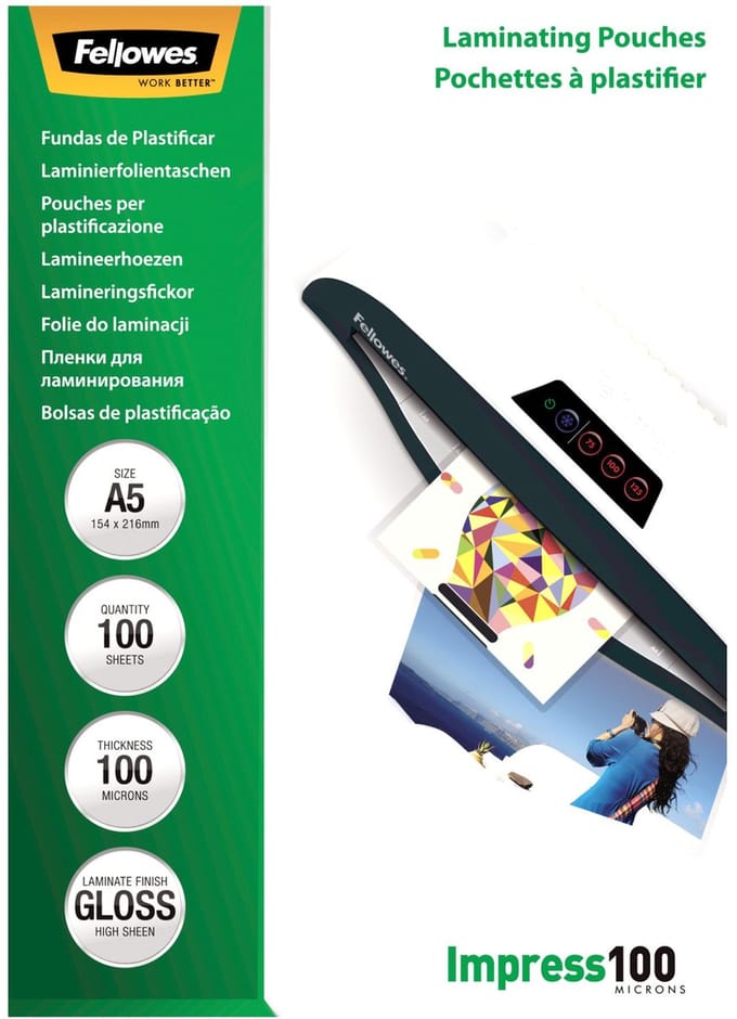 Fellowes lamineerfolie Impress A5, glanzen, 100 micron, 100 stuks