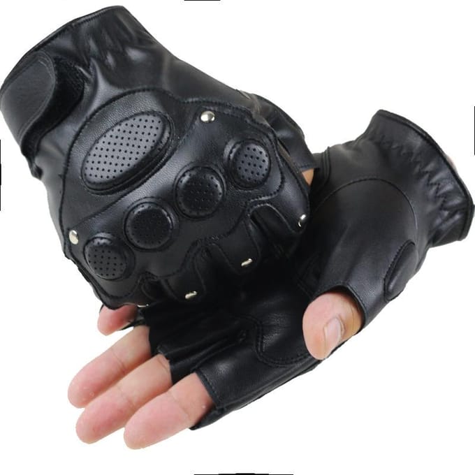 Heren Leren Half-Vinger Handschoenen Open Vingers Korte Vingers one size fits all black