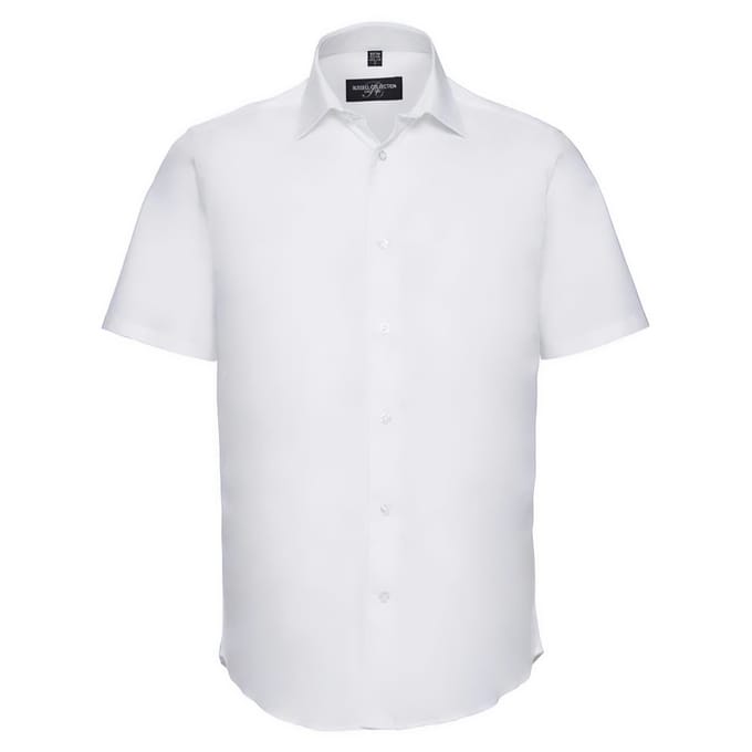 Russell Collection Heren Easy-Care Fitted Overhemd met korte mouwen (Wit)