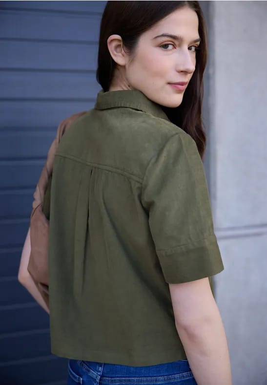 Blouse met korte mouwen in ribfluweel