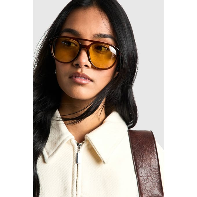 boohoo Dames Oranje Lenzen Retro Aviator Zonnebril | Brown