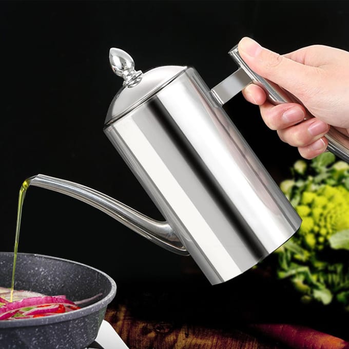 Oliedispenser 304 Roestvrij Staal Lekdicht Stofdicht Lange Tuit Olieflacon voor Keuken Soja white