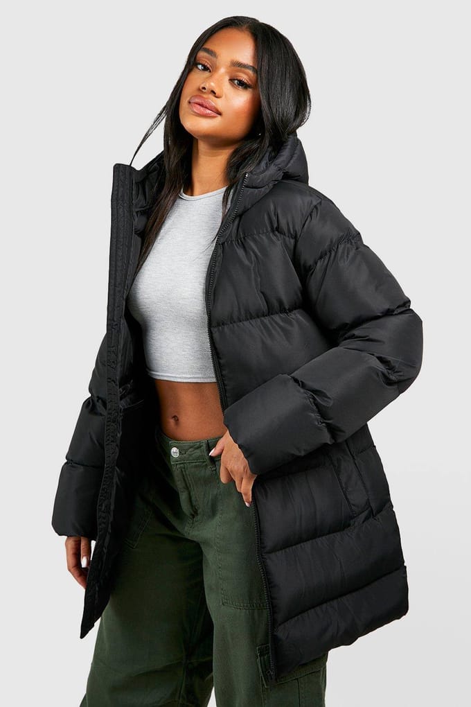 boohoo Dames Cinched Waist Puffer Jacket | Zwart | Maat: 36