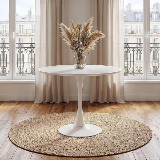 Eettafel Rond - Keukentafel Modern - Kleine Ruimtes - Tulpenvoet Design - 80 cm Diameter - Wit