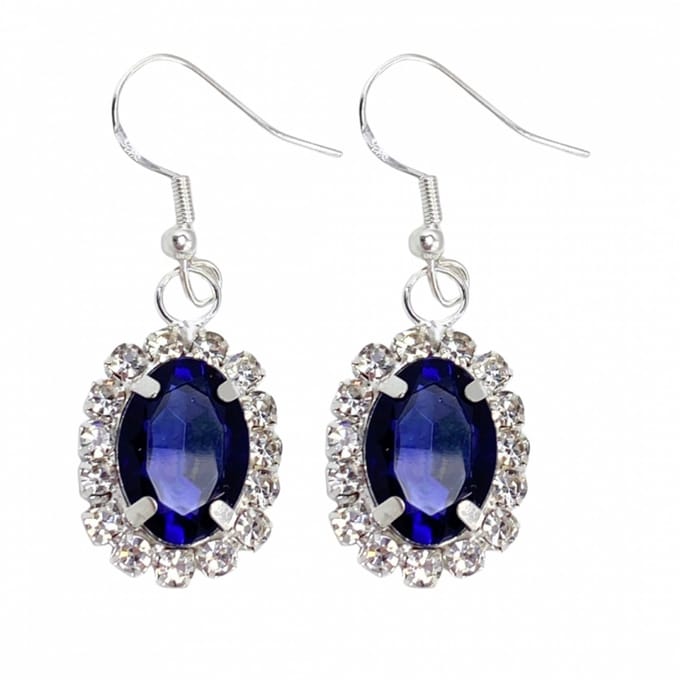 Zilver lange oorbellen blauw strass - Charme Bijoux