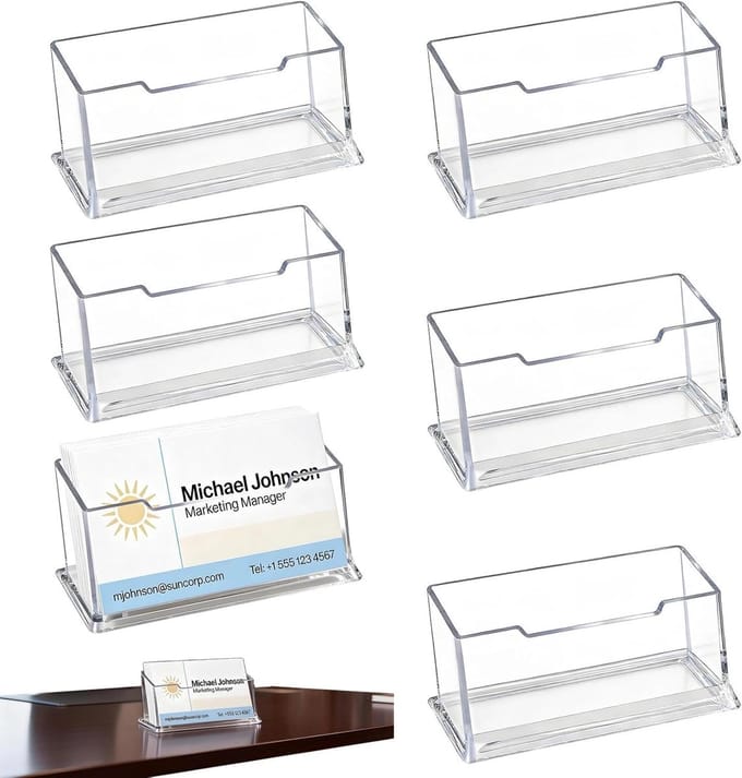 Visitekaartjeshouder - Kaarthouder Bureau - Zakelijk Presenteren - Set van 6 - 11x5x2 cm - Transparant