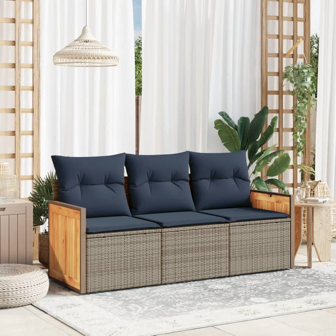 vidaXL - 3-delige - tuinbankset - met - kussens, - grijs - polyrotan