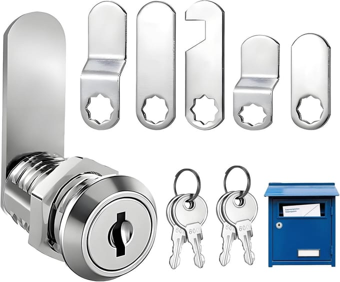 Letter Box Lock 16 mm - Met 5 Verschillende Locking Plates - Mailbox met 4 Sleutels voor Postbussen en Kastdeuren