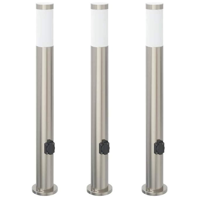 vidaXL Bolderverlichting met stopcontact 3 stuks 80 cm roestvrij staal IP44
