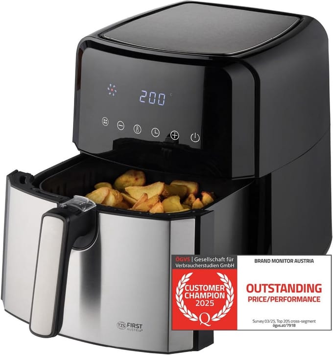 Hetelucht friteuse - Airfryer - Gezond koken - 8 programma's - 5 liter - Zilver