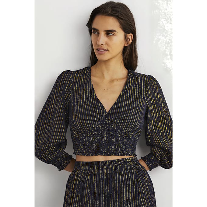 Boden Lurex Smocked Crop Top Nvy Maat: 20 | Blouses Outlet | Dames | Blauw