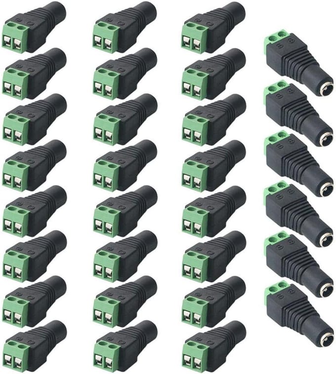 Set van 30 DC-connectoren 5,5 x 2,1 mm - 2-pins - Geschikt voor videobewaking en LED-strips