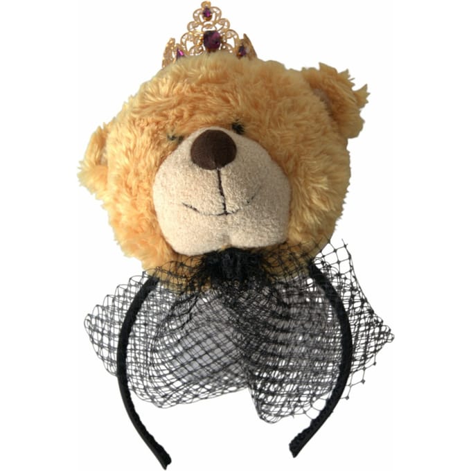 Bruine Teddybeer Gouden Kristallen Kroon Haarband Diadeem