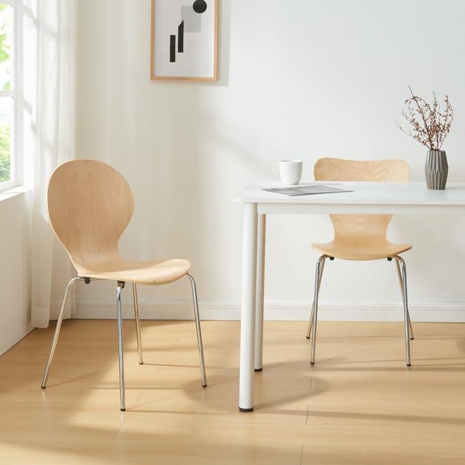 Eetkamerstoel Etne 85x48x50 cm set van 4 naturel en chroom [en.casa]