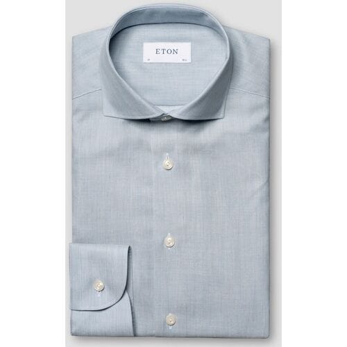 Eton Overhemd Organic Supima Cotton Subtle Herringbone Flanel Licht Blauw / male