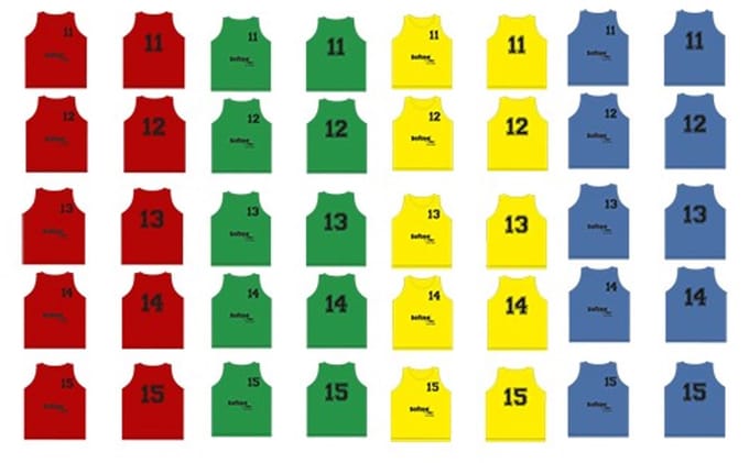 Set van 5 Softee-trainingsvesten, genummerd van 11 tot 15 Amarillo Flúor JUNIOR