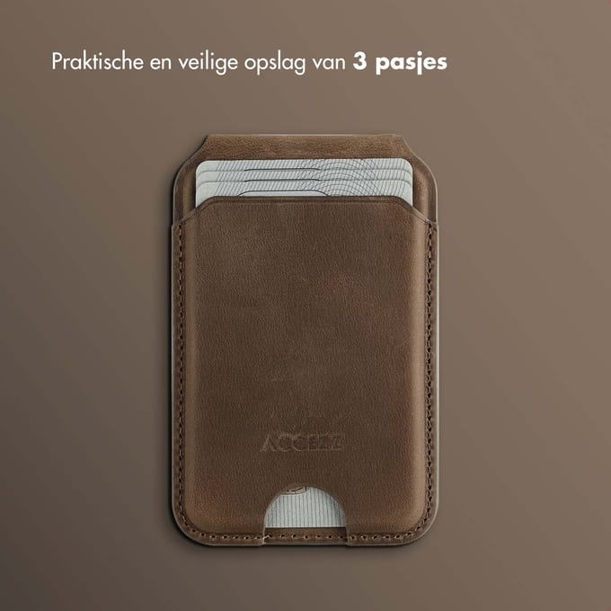 Accezz Vintage Leather geschikt voor MagSafe Pasjeshouder met Standaard - Wallet Kaarthouder - Rustic Brown
