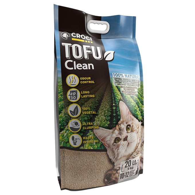 Dubbelpak 2 x 20 l (ca. 18 kg) Croci Tofu Clean Kattenbakvulling