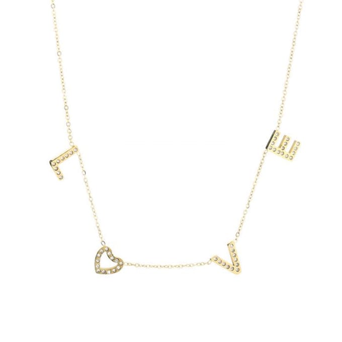 Bijoutheek Collier Love Hart Witte Stenen Goud