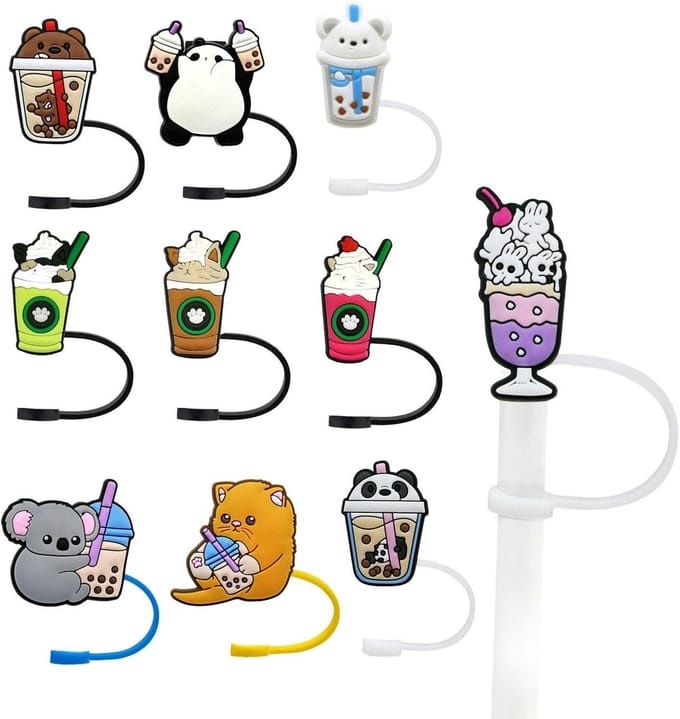 Pack van 10 Cartoon Straw Caps - Schattige Silicone Rietjesdeksels - Herbruikbaar en Stofdicht