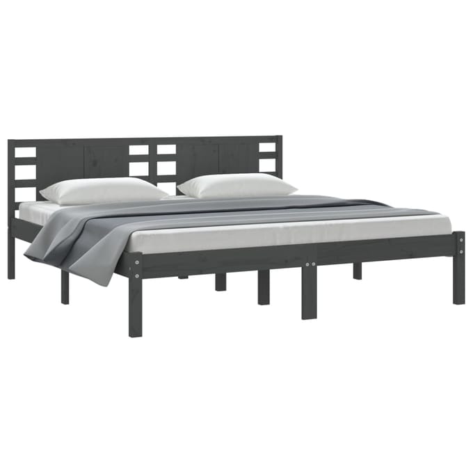 vidaXL - Bedframe - massief - grenenhout - grijs - 200x200 - cm