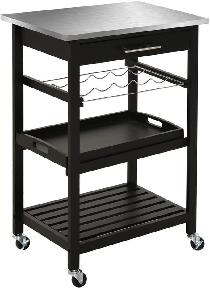 HOMCOM-Keukenkar-massief grenenhout-60x40x85cm-Zwart