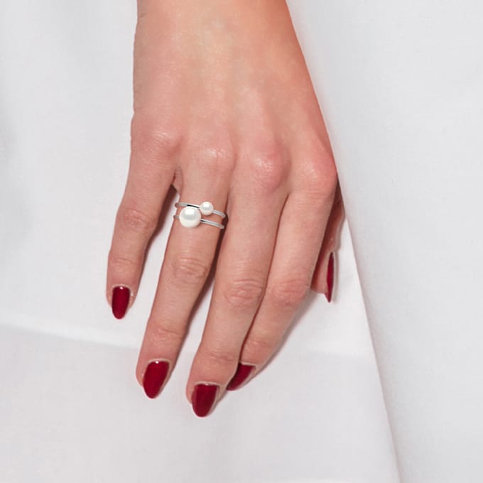 Ring DUO Beads Freshwater 5 en 8 mm White 925