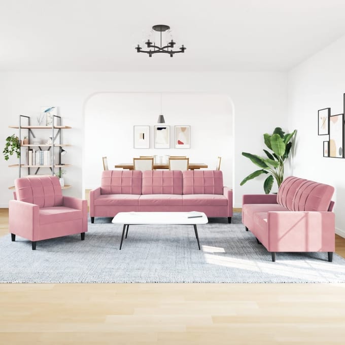 vidaXL - 3-delige - Loungeset - met - kussens - fluweel - roze