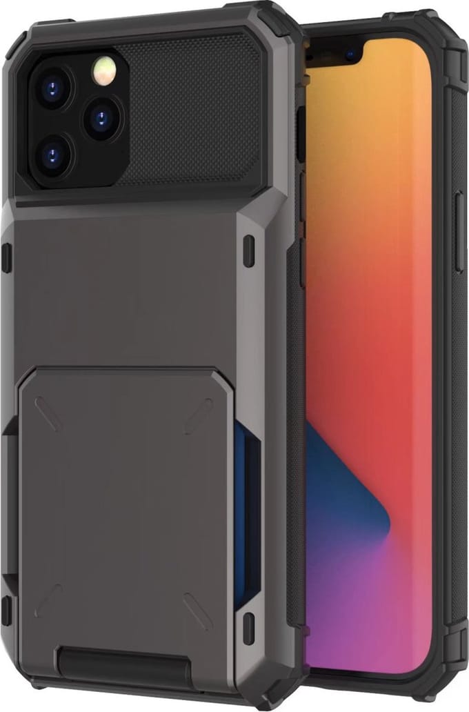 Hoesje geschikt voor iPhone 12 Pro Max - Backcover - Pasjeshouder - Portemonnee - TPU - Grijs