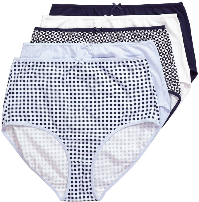 Ulla Popken - Dames - Maxi slips set van 5 met patroon/effen - Lichtblauw - Maat 50+