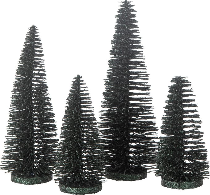 J-Line decoratie Kerstboom Glitter - kunststof - donkergroen - doos van 4
