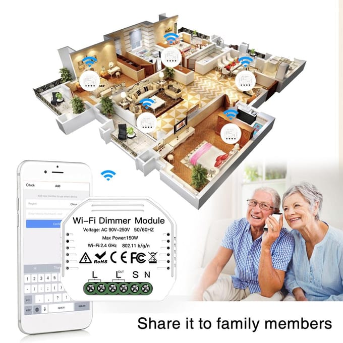 90-250V Wifi Dimmer Module Dimmer Slimme Lichtschakelaars 2 Weg Schakelaar Spraakbesturing APP Afstandsbediening Wifi Dimmer Module wit