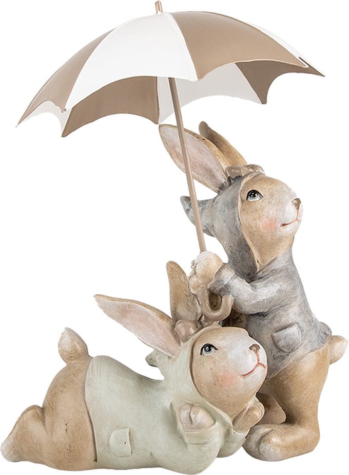 Clayre & Eef Decoratie Beeld Konijnen 19x16x23 cm Beige Kunststof