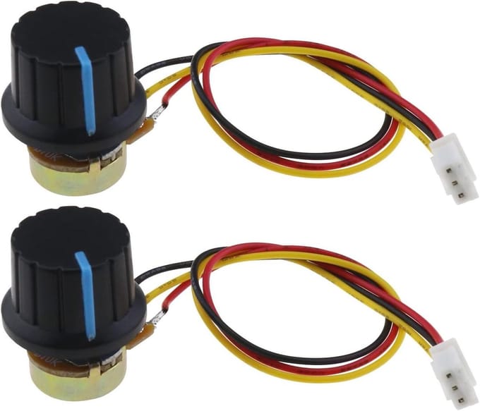 Draaipotentiometer Set - Variabele Weerstand - Audio Aanpassing - Met Kabel En Knop - 2 Sets - Zilver