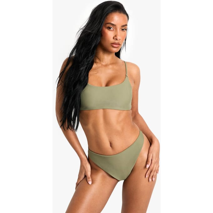 boohoo Dames Petite Swimwear Essentials Crop Bikini Top | Kaki | Maat: 38