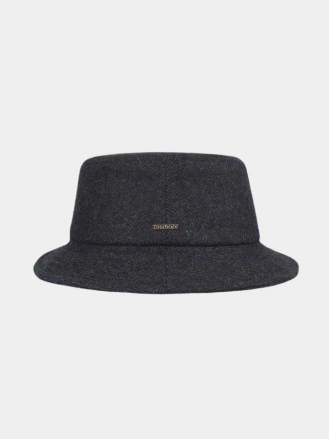 Bink - Wollen visgraat bucket hoed - Marine blauw